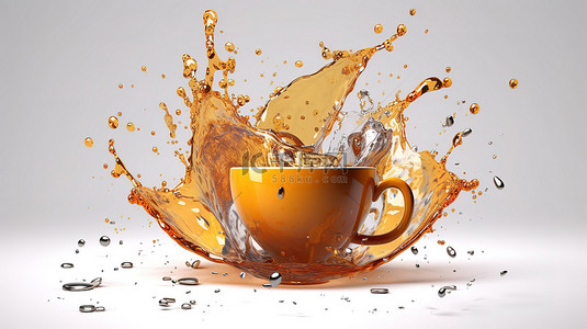 茶倒茶背景图片_孤立的茶溅的 3D 渲染插图
