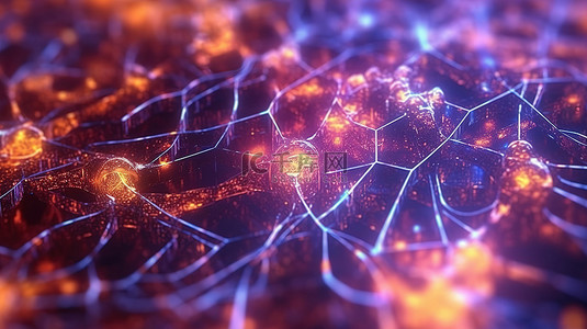 虚拟神经网络的发光抽象表示 3D 编码和人工智能的未来插图
