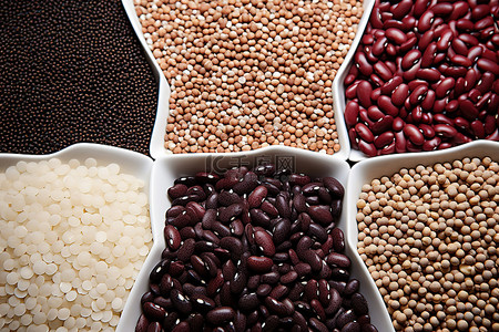 饮食背景图片_豆类谷物和纳豆粉完整均衡的饮食