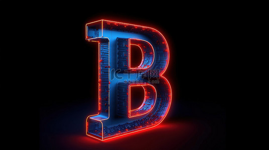 b红色背景图片_3D 渲染中霓虹红色大写字母 b 照亮的蓝色字母