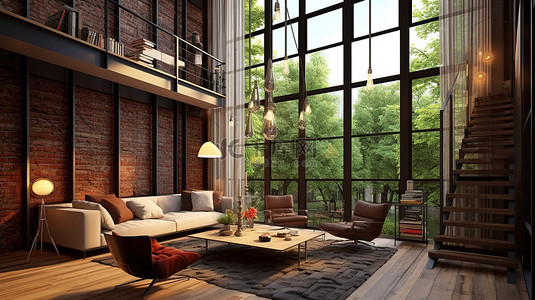 当代家居室内设计以阁楼为灵感的设计方法以 3D 效果图呈现