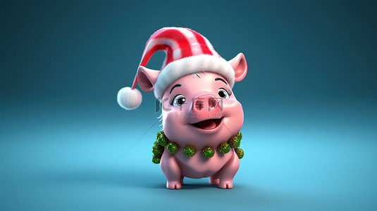 卡通动物猪背景图片_异想天开的圣诞老人猪 3D 插图带来节日欢乐