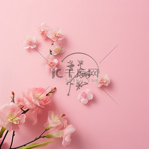 韩文背景背景图片_粉红色的纸上绣着汉字和花朵