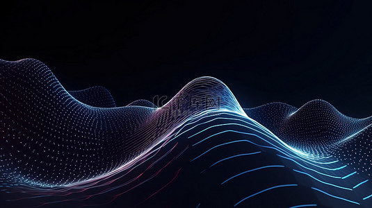 未来技术插图中具有移动点和线的动态波的现代 3D 渲染