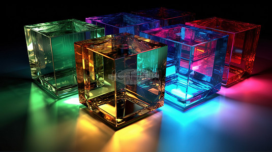 rgb 中玻璃棱镜的长方体错觉 3d 渲染