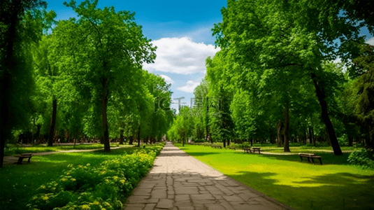 蓝天森林背景图片_夏季花园公园高清摄影背景图