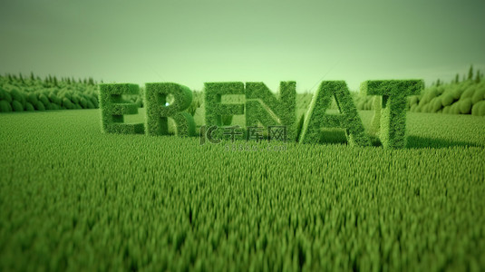 用绿草形成的清洁一词的 3D 渲染概念化地球保护