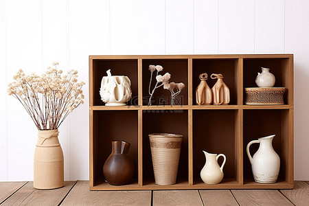 带空花瓶的现代木制展示柜