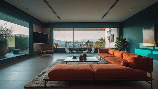 起居室背景图片_落地窗沙发茶几现代时尚客厅装修效果图
