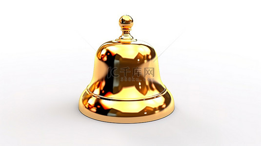 按门铃手背景图片_具有金色饰面的孤立白铃的 3D 渲染