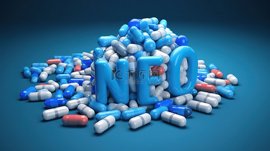 蓝色背景下胶囊和药丸的医学和保健概念创意文字游戏