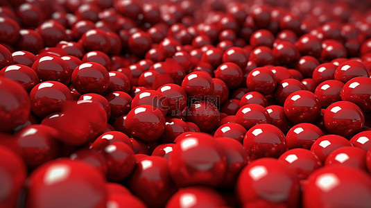 抽象背景下随机散布的红色阴影球体的 3D 插图