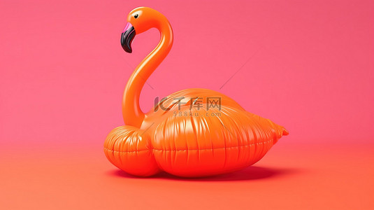 橙色背景插画背景图片_夏季共鸣火烈鸟充气 3D 渲染在孤立的橙色背景上