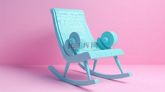 平面背景简约背景图片_平面粉色背景上蓝色复古摇椅的简约 3D 渲染，完美作为 ui ux 界面的设计对象