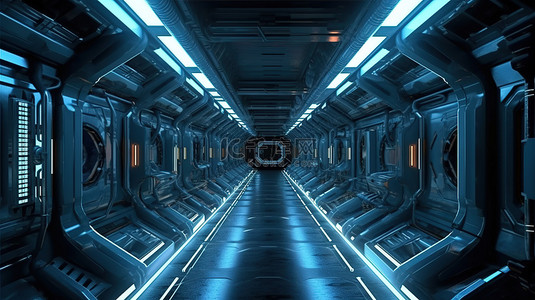 蓝色科幻地球背景图片_科幻宇宙飞船通道的 3D 渲染