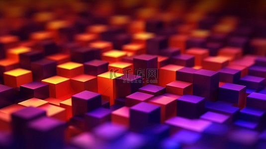 红色方形背景图片_3D 渲染中的极简主义立方体图案抽象背景