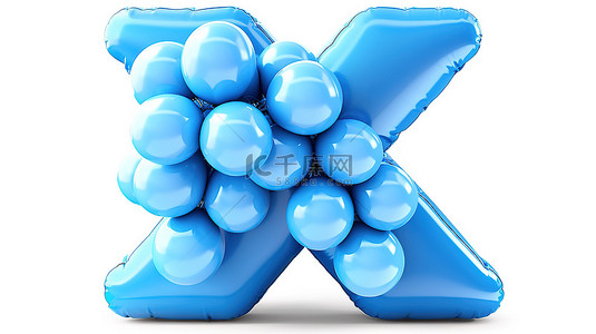 异想天开的 3D 字母 x 由卡通蓝色气球优质 3D 插图组成