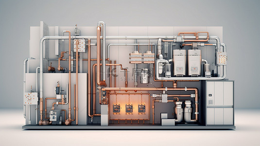 尖端的家庭供暖技术燃气锅炉的 3D 渲染