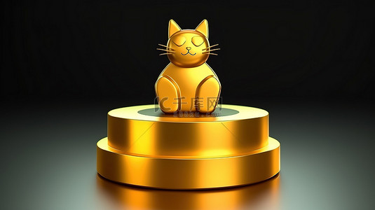 一只猫猫背景图片_猫科动物徽章一只金猫在社交媒体的领奖台标志性 3D 渲染上