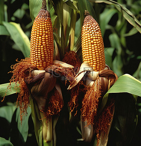 玉米须的玉米背景图片_棕色玉米，有黄色和棕色的花