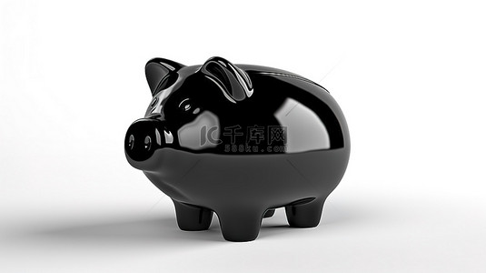 白墙上黑色陶瓷存钱罐的 3D 渲染
