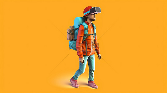 虚拟现实背包冒险异想天开的 3D 插图