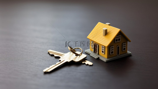 小家背景背景图片_带钥匙的微型房子的 3d 渲染
