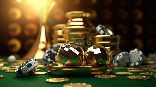 在线科技背景图片_令人兴奋的在线游戏以扑克牌球和金色奖杯为特色，令人惊叹的展示