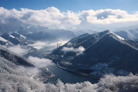 长江以南背景图片_长江上有很多雪，有很多云