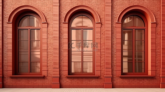 红金风格背景图片_传统窗框以经典风格 3D 渲染装饰红砖墙