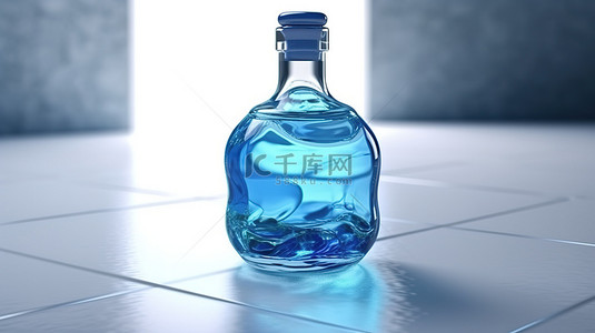 消毒凝胶背景图片_用蓝色瓶酒精凝胶对白色场景进行 3D 渲染