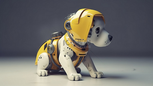 工程机械车辆背景图片_3D渲染中的黄盔工程狗机器人
