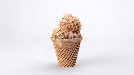 3D 渲染中白色背景上呈现的脆华夫饼锥体，没有冰淇淋