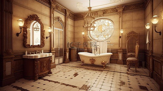 通过 3D 渲染使仿古风格的浴室栩栩如生