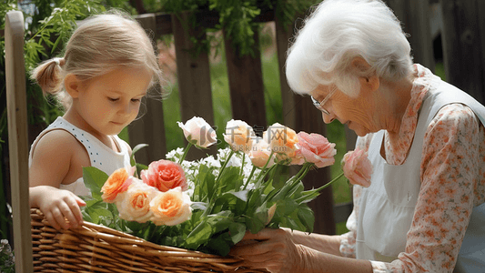 我和奶奶买菜背景图片_祖父母日奶奶孙女玫瑰温馨背景