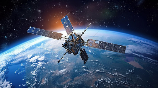 火箭背景图片_3d 渲染现代全球导航卫星在太空星空中