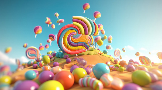 飞行彩虹彩色糖果的 3D 插图
