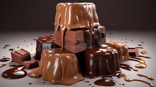 背景喜悦背景图片_一块融化的喜悦各种巧克力的 3D 渲染