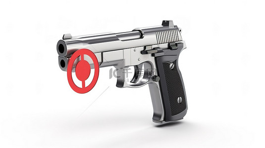解除心态金属手枪与白色背景 3D 渲染上的禁止标志