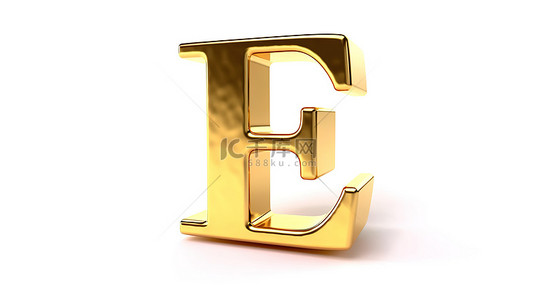 d字母小写背景图片_白色孤立背景上闪闪发光的金色“e”3d 小写字母插图