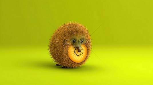 吃黄色背景图片_明亮的黄色背景上的猕猴桃的 3D 插图