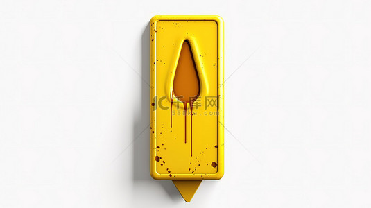 金色油背景图片_3d 渲染的感叹号符号，在光滑的金属背景上带有复古黄色油漆