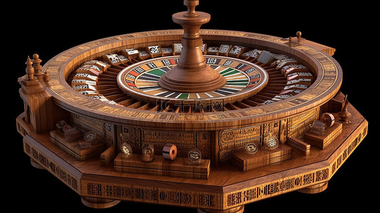 单独色背景图片_单独站立的 3d 渲染中的单个木制赌场轮盘赌