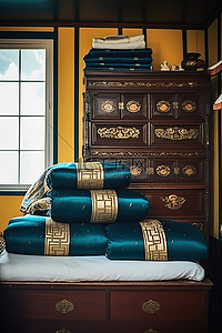 文化兴村背景图片_房子里的客厅一张床和很多枕头