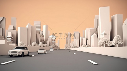 旅行广告背景图片_未来派道路上的 safari 广告令人惊叹的 3d 插图