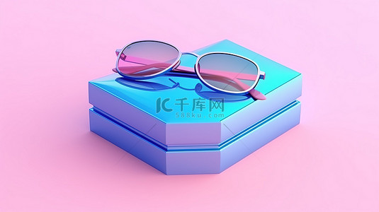 cd盒子背景图片_粉色和蓝色柔和背景上的 3D 眼镜和光盘盒的顶视图