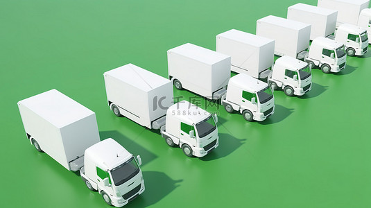 3D 渲染中绿色背景的顶视图白色卡车
