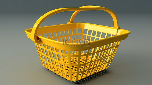 黄色手柄背景图片_带有黄色铁手柄的空购物篮的 3D 渲染