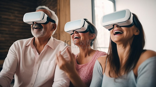 科技宇宙背景图片_不同群体的年长朋友一起享受 3D 眼镜