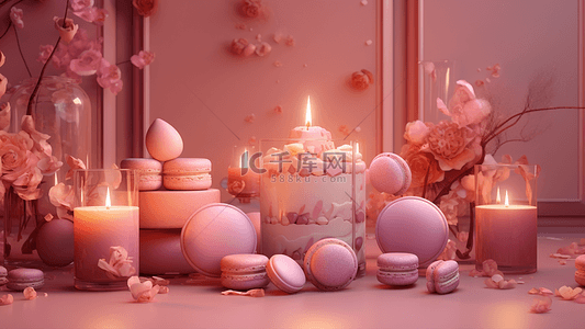 雪糕草莓背景图片_甜品蛋糕烛光粉色背景
